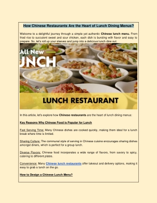 How Chinese Restaurants Are the Heart of Lunch Dining Menus?