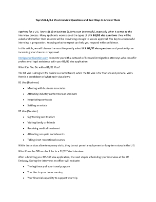 Top US B-1 B-2 Visa Interview Questions and Best Ways to Answer Them