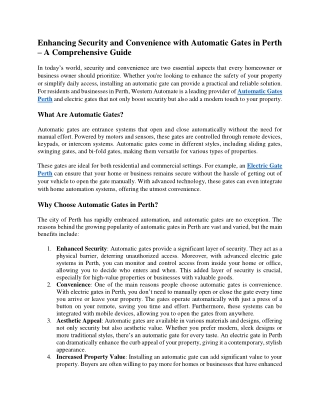 Enhancing Security and Convenience with Automatic Gates in Perth – A Comprehensi