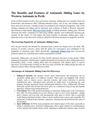 The Benefits and Features of Automatic Sliding Gates by Western Automate in Perth
