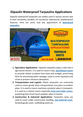 silpaulin waterproof tarpaulins applications