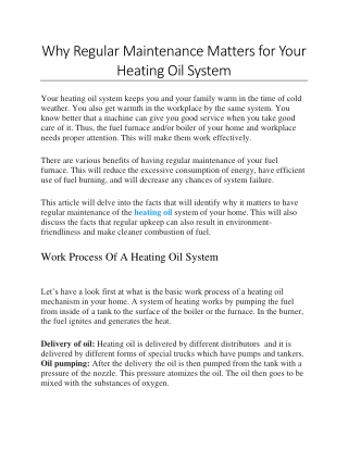 Why Regular Maintenance Matters for Your Heating Oil System