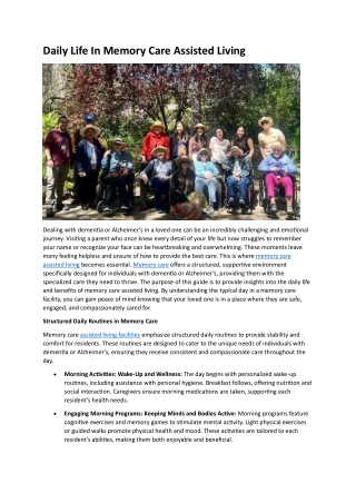 Daily Life In Memory Care Assisted Living