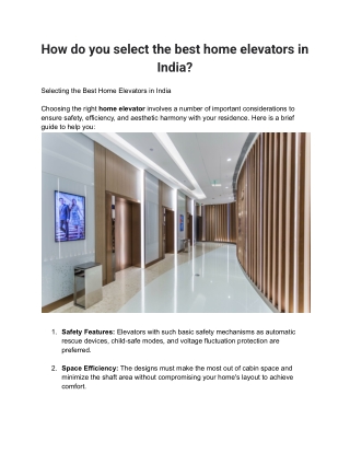 how do you select the best home elevators