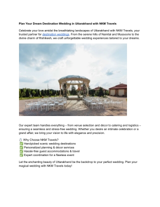 Plan Your Dream Destination Wedding in Uttarakhand with NKM Travels