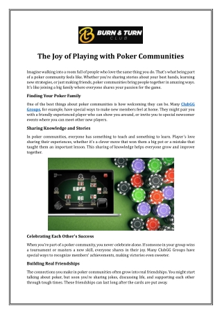 The Joy of Playing with Poker Communities