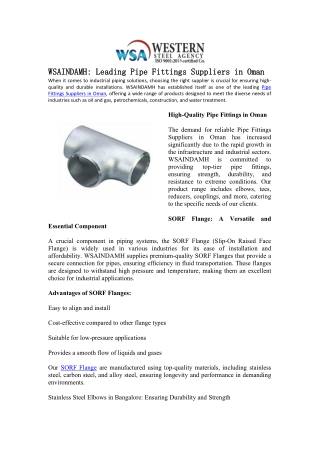 Pipe Fittings Suppliers in Oman