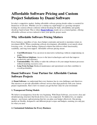 Affordable Software Pricing and Custom Project Solutions by Daani Software