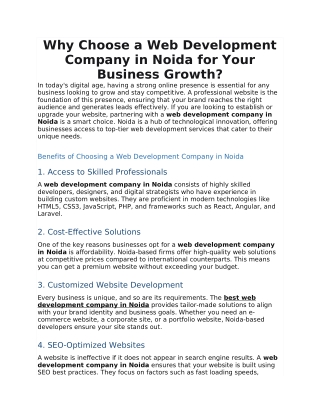 why choose a web development company in noida