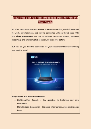 Secure the Best Full Fibre Broadband Deals for You and Your Family
