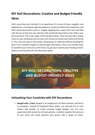 DIY Holi Decorations: Creative and Budget-Friendly Ideas