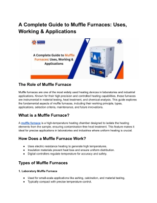 A Complete Guide to Muffle Furnaces Uses Working & Applications