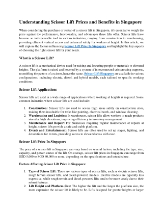 Understanding Scissor Lift Prices and Benefits in Singapore