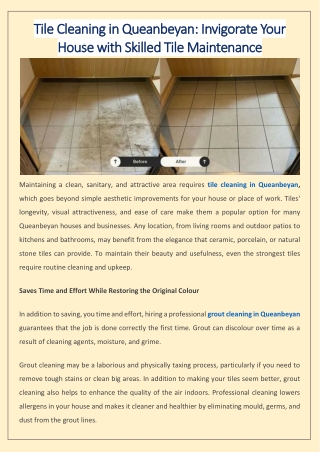 Tile Cleaning in Queanbeyan Invigorate Your House with Skilled Tile Maintenance
