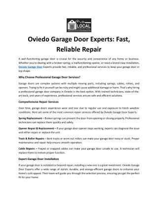 Oviedo Garage Door Experts: Fast, Reliable Repair & Installation Services