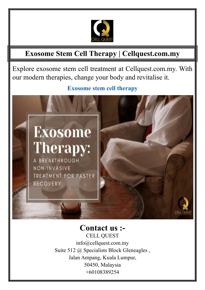 exosome stem cell therapy cellquest com my