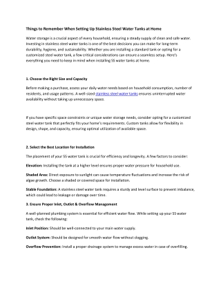 Things to Remember When Setting Up Stainless Steel Water Tanks at Home