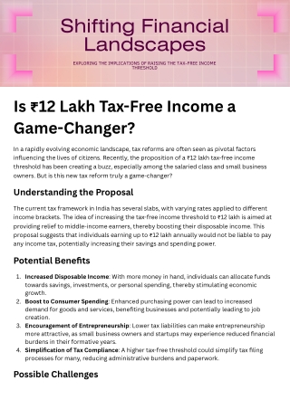 Is ₹12 Lakh Tax-Free Income a Game-Changer