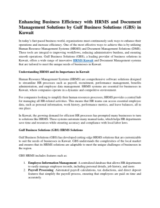 Enhancing Business Efficiency with HRMS and Document Management Solutions by Gulf Business Solutions (GBS) in Kuwait