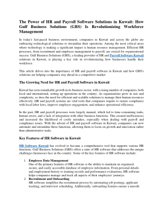 The Power of HR and Payroll Software Solutions in Kuwait How Gulf Business Solutions (GBS) Is Revolutionizing Workforce