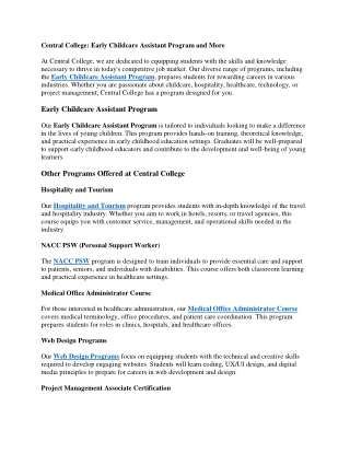 central college early childcare assistant program