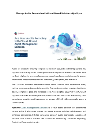 Manage Audits Remotely with Cloud-Based Audit Management Software