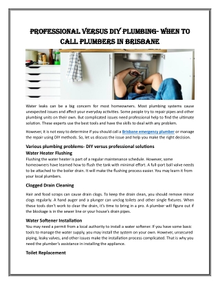 Professional Versus Diy Plumbing- When to Call Plumbers in Brisbane
