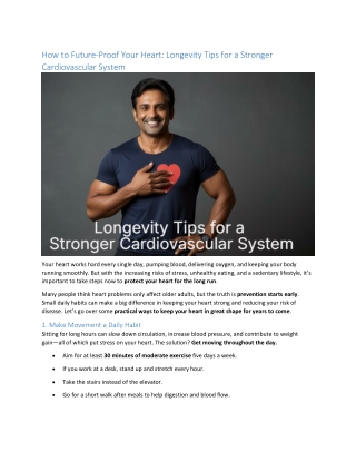 How to Future-Proof Your Heart- Longevity Tips for a Stronger Cardiovascular System