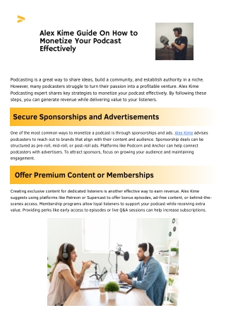 alex kime guide on how to monetize your podcast