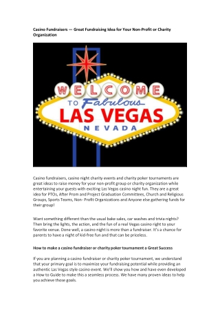 Casino Fundraisers — Great Fundraising Idea for Your Non-Profit or Charity Organization