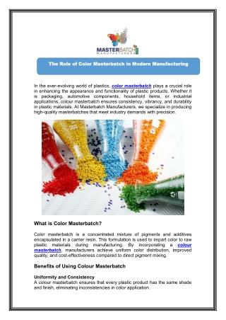 Get Vibrant and Consistent Color Masterbatch from Us
