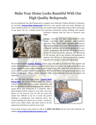 Make Your Home Looks Beautiful With Our High Quality Bedspreads