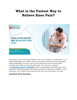 What is the Fastest Way to Relieve Knee Pain