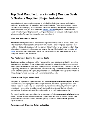 Top Seal Manufacturers in India _ Custom Seals & Gaskets Supplier _ Sujan Industries