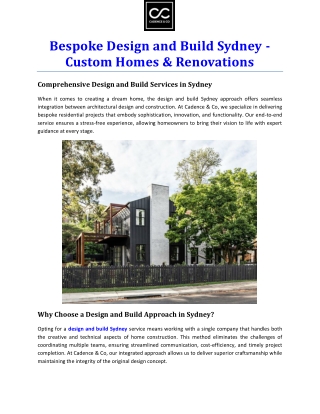 Bespoke Design and Build Sydney - Custom Homes & Renovations