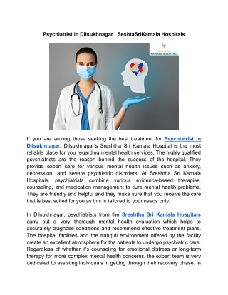 Psychiatrist in Dilsukhnagar