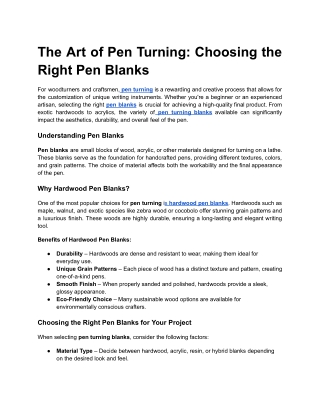 the art of pen turning choosing the right