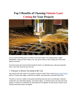 Top 5 Benefits of Choosing Ontario Laser Cutting for Your Projects