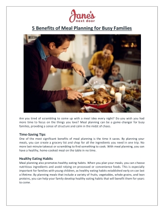 5 Benefits of Meal Planning for Busy Families - Jane's Next Door