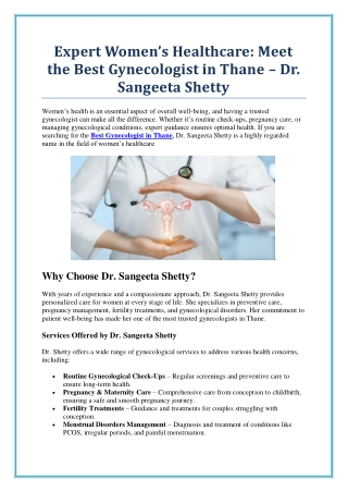 Consult the Best Gynecologist in Thane for Complete Women’s Health