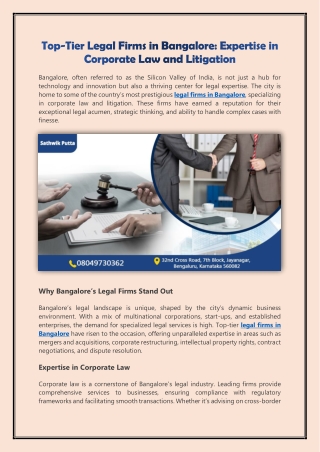 Top-Tier Legal Firms in Bangalore - Expertise in Corporate Law and Litigation