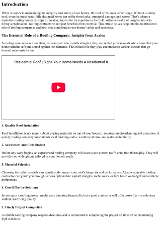 The Essential Role of a Roofing Company: Insights from Avalon