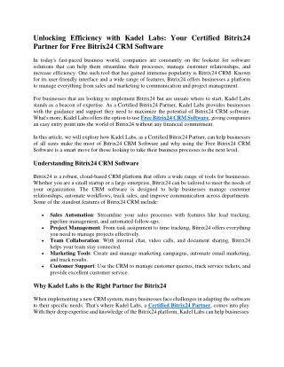 Unlocking Efficiency with Kadel Labs Your Certified Bitrix24 Partner for Free Bitrix24 CRM Software