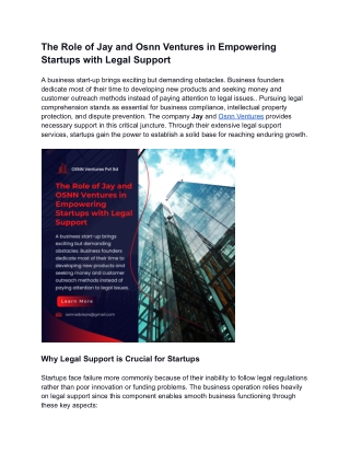 The Role of Jay and Osnn Ventures in Empowering Startups with Legal Support