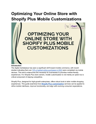 Optimizing Your Online Store with Shopify Plus Mobile Customizations