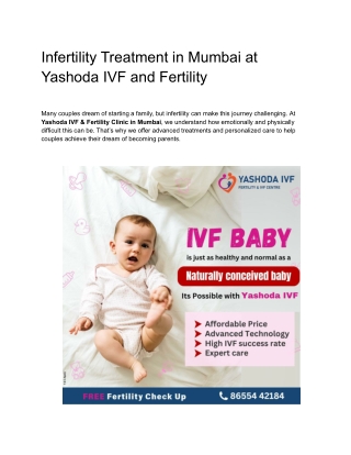 Infertility Treatment in Mumbai at Yashoda IVF and Fertility