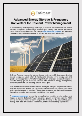 advanced energy storage frequency converters