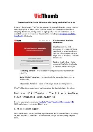 Download YouTube Thumbnails Easily with VidThumbs