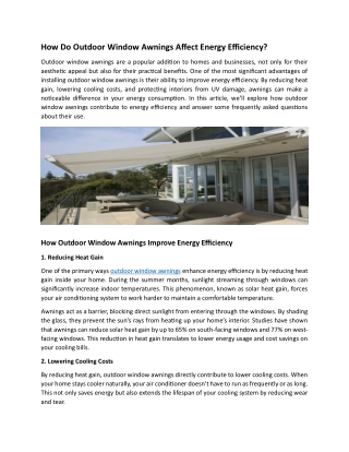 How do outdoor window awnings affect energy efficiency