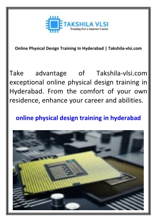 Online Physical Design Training In Hyderabad  Takshila-vlsi.com